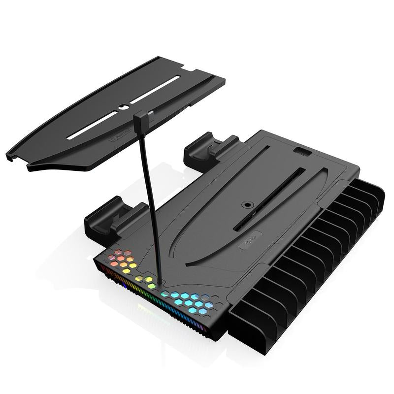 Charging Base Cooling Bracket Compatible with PS5 Console, Vertical Stand Cooling Fan, Multi-Functional Cooling & Charging Station