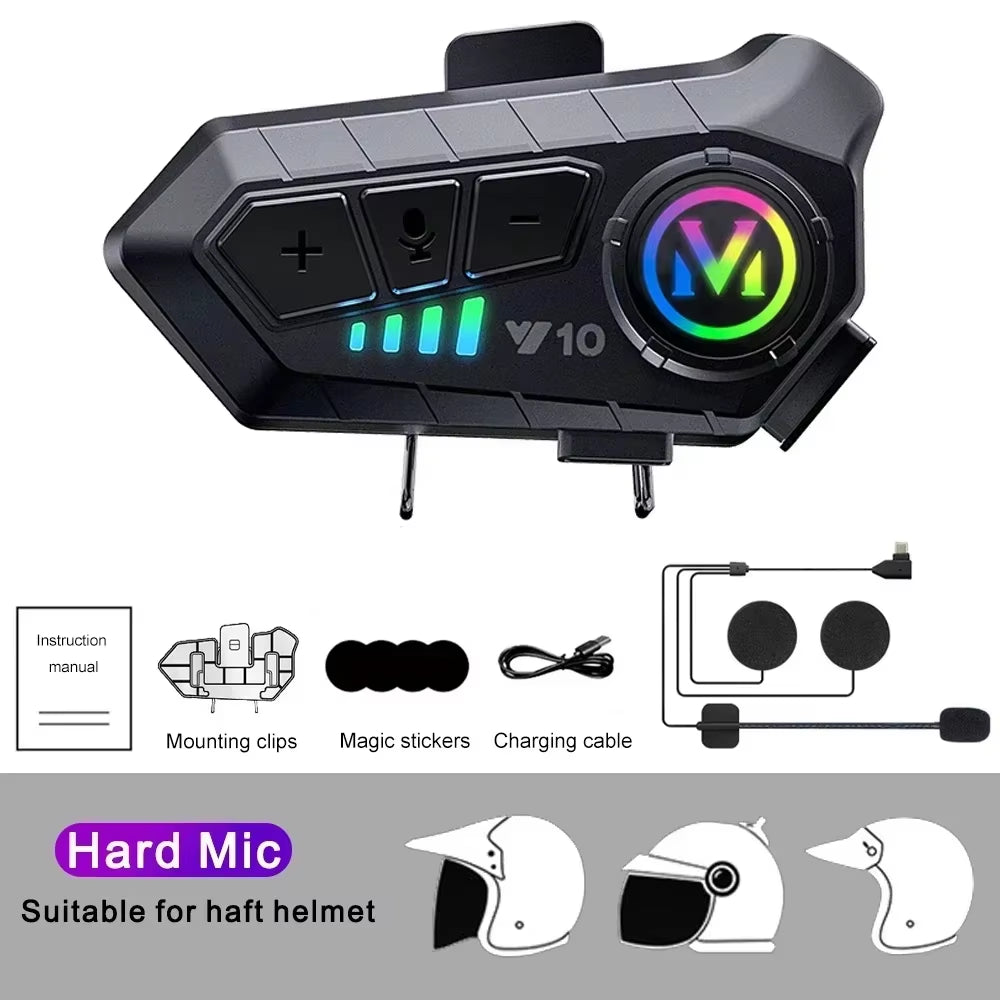 Y10 Motorcycle Helmet Bluetooth Headset 1000Mah Super Long Standby Wireless Hands-Free Waterproof Motorbike Earphone