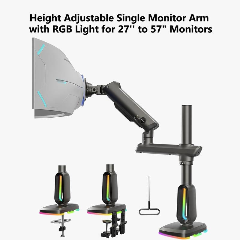13"β30" Single/Dual/Triple Monitor Arm, Holds up to 19.8 Lbs per Arm, Adjustable Gas Spring Mount by HUANUO, with C-Clamp & Grommet Installation for Gaming and Home Office