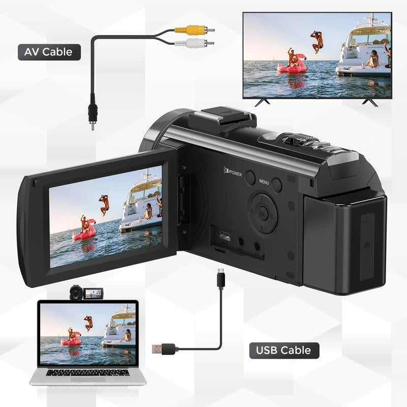 Dvc Camera, Full HD 1080P Video Recorder, 3-Inch Tft LCD Screen, 270° Rotating IPS Display, Includes Remote & 32GB Memory Card
