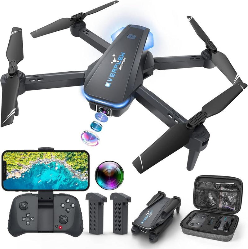 FPV Drone with 1080P Adjustable Camera – Wifi Real-Time Transmission, Remote & App Control, Trajectory Flight, 2 Batteries – Perfect for Kids, Adults & Beginners