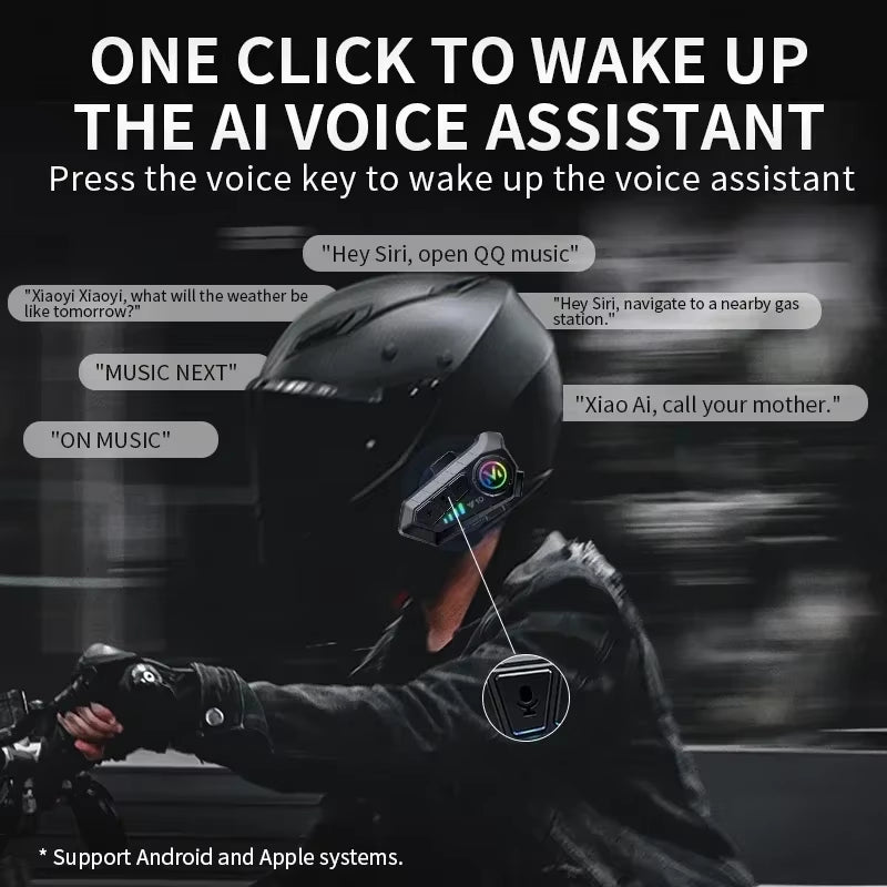 Y10 Motorcycle Helmet Bluetooth Headset 1000Mah Super Long Standby Wireless Hands-Free Waterproof Motorbike Earphone