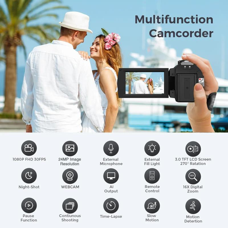 Dvc Camera, Full HD 1080P Video Recorder, 3-Inch Tft LCD Screen, 270° Rotating IPS Display, Includes Remote & 32GB Memory Card