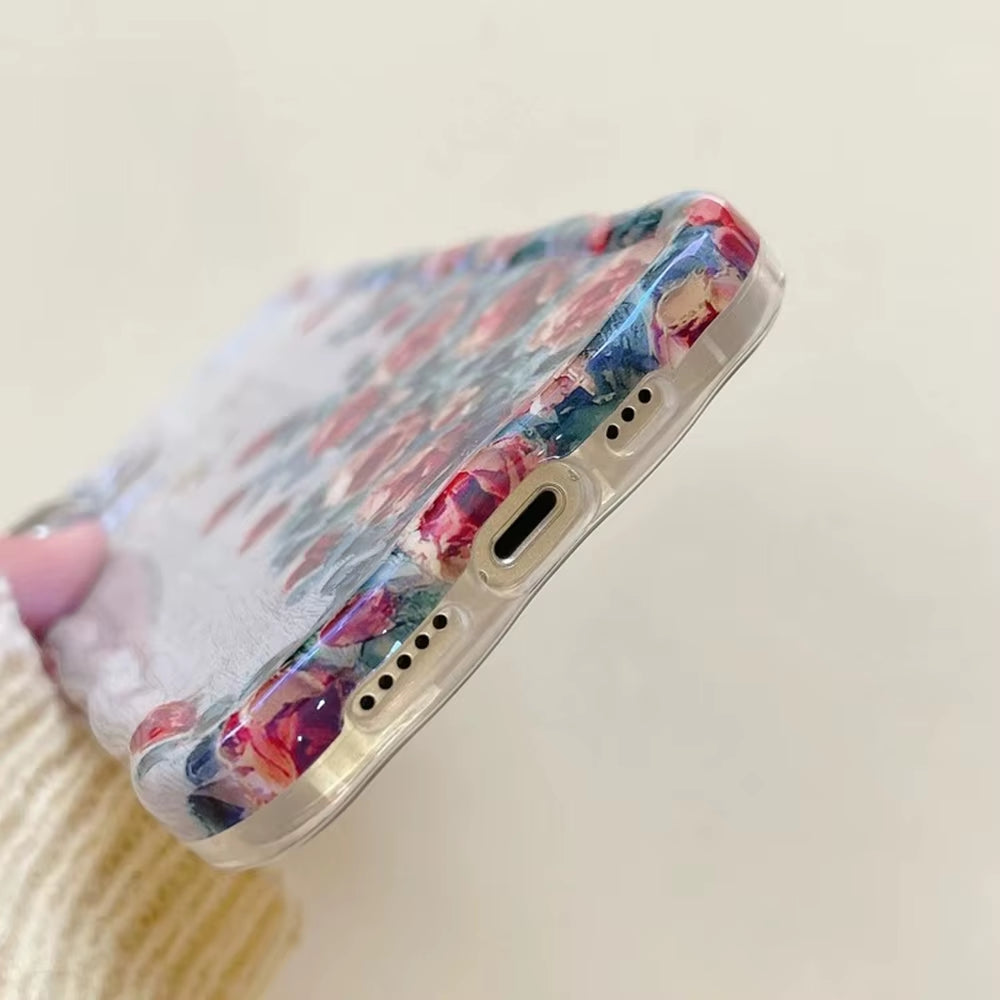 Retro Oil Painting Phone Case for Iphone 13 14 15 16 Promax 12 11 Luxury Flower Print Shockproof Silicone Cover Artistic Decor