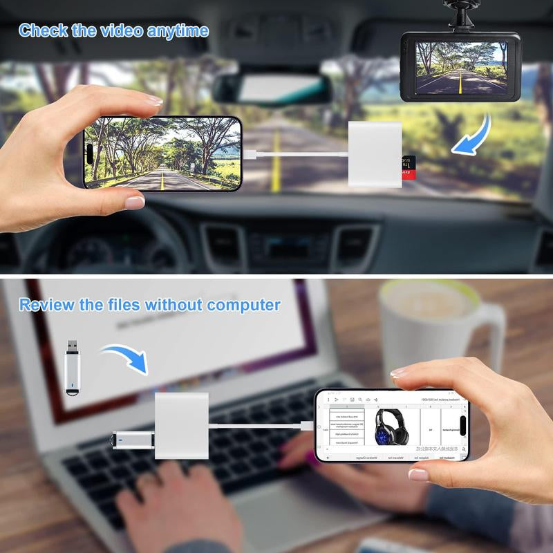 SD Card Reader OTG Adapter for Iphone, Memory Card Reader with USB Camera Adapter, Plug & Play Trail Game Camera SD Card Viewer for Ipad, SD Cards Reader
