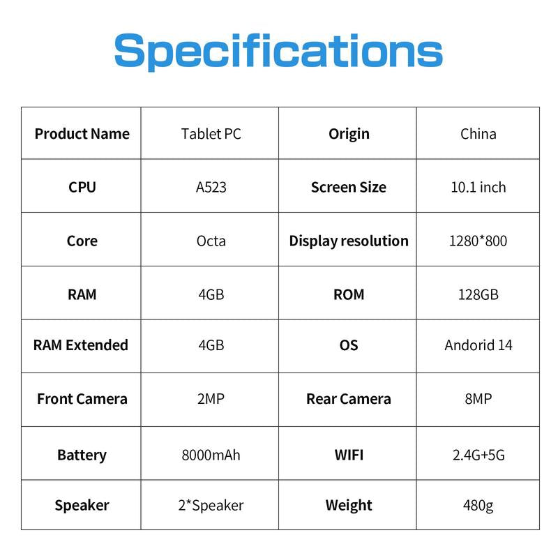 10.1 Inch Android Tablet, USB Charging Large Storage Entertainment Office Dual Channel Speaker with BT Keyboard & Mouse, Office Equipment