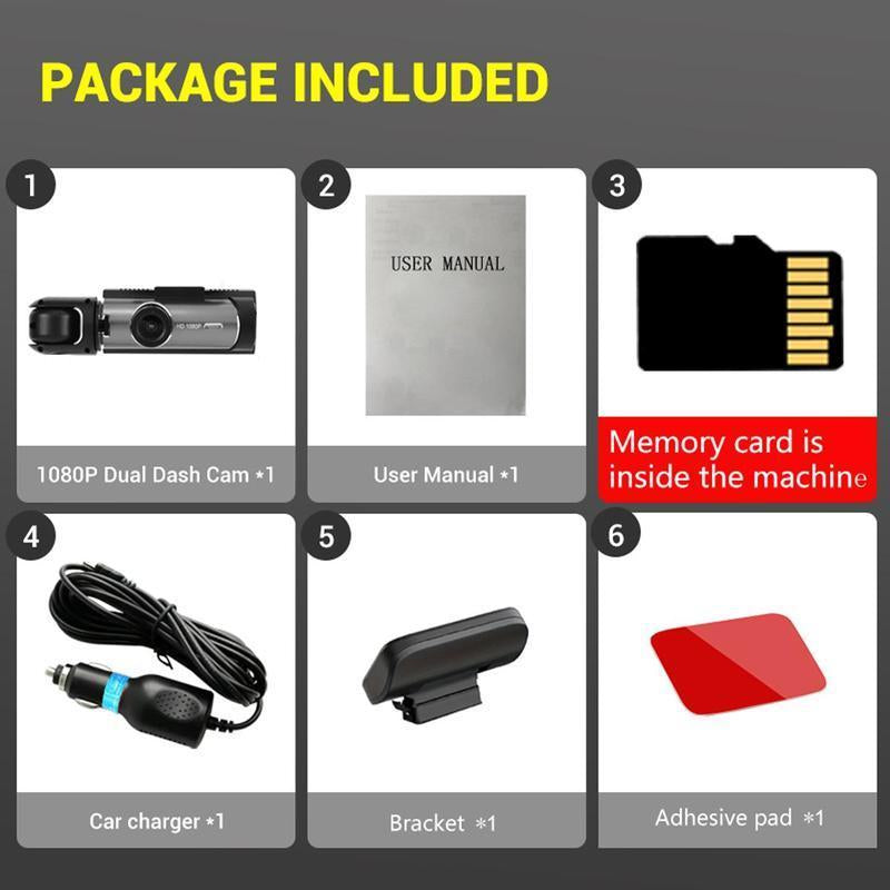 BCUOZ Full HD 1080P Dual Camera Dash Cam with IR Night Vision G-Sensor 3.16" IPS Screen Loop Recording Car Driving Recorder for Safety & Evidence