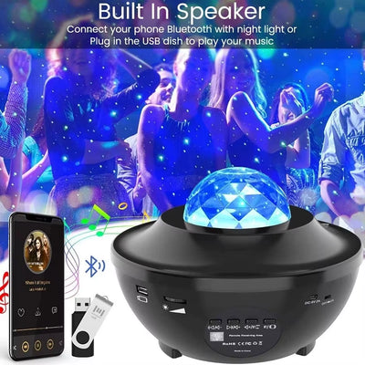 Starry Sky Projector Light LED Night Light Bluetooth Music Player Remote Ocean Wave Galaxy Ambient Light Bedroom Decoration Gift