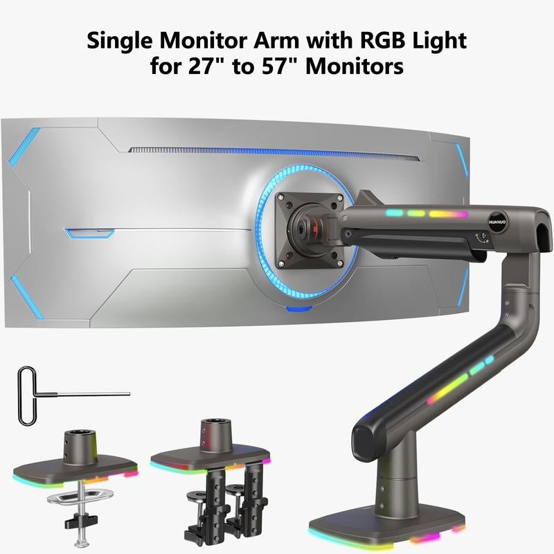 13"–30" Single/Dual/Triple Monitor Arm, Holds up to 19.8 Lbs per Arm, Adjustable Gas Spring Mount by HUANUO, with C-Clamp & Grommet Installation for Gaming and Home Office
