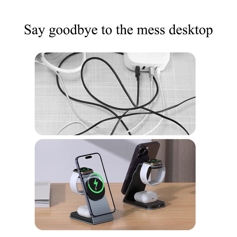 3-In-1 Magnetic Wireless Charger Stand, 15W Aluminum Alloy Magsafe Charging Station for Iphone 15/14/13/12 Series, Airpods 3/Pro/2, Iwatch Ultra/8/7/ 6/SE/5/4/3/2 Devices Durable Cellphone