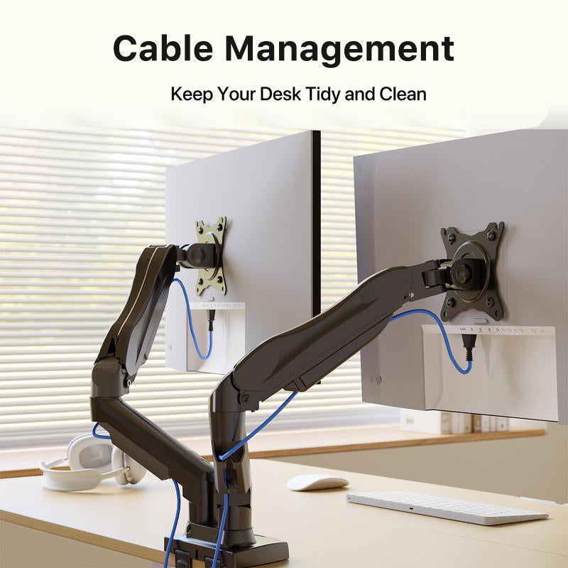 13"–30" Single/Dual/Triple Monitor Arm, Holds up to 19.8 Lbs per Arm, Adjustable Gas Spring Mount by HUANUO, with C-Clamp & Grommet Installation for Gaming and Home Office