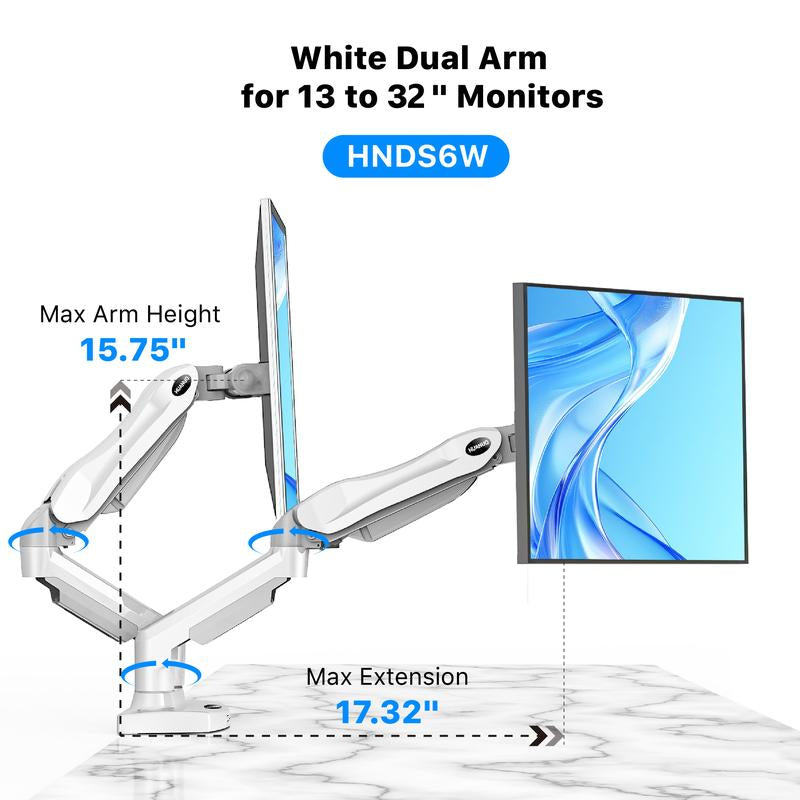 13"–30" Single/Dual/Triple Monitor Arm, Holds up to 19.8 Lbs per Arm, Adjustable Gas Spring Mount by HUANUO, with C-Clamp & Grommet Installation for Gaming and Home Office