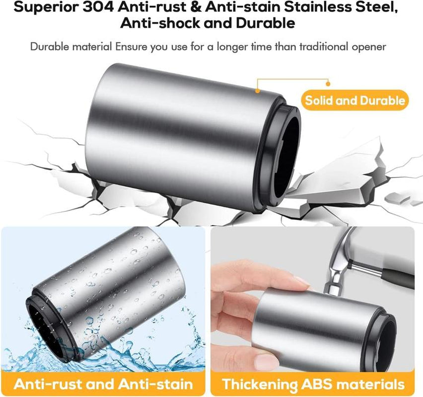 Premium Beer Bottle Opener (Silver), 1 PC Stainless Steel Automatic Push down No Damage Quick to Open Small Portable Bottle Cap Openers for Home Bars Picnic Camping Hiking