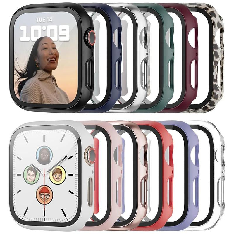 Men Women Pc+Tempered Glass Integrated Case, 12Pcs/Set Anti-Drop Casual Protective Cover, Smartwatch Case for Apple Watch 38/40/41/42/44/45/46/49Mm, Intelligent Watch Case Accessories for Iwatch Series Ultra/Se/10/9/8/7/6/5/4/3/2/1 (Without Watch)