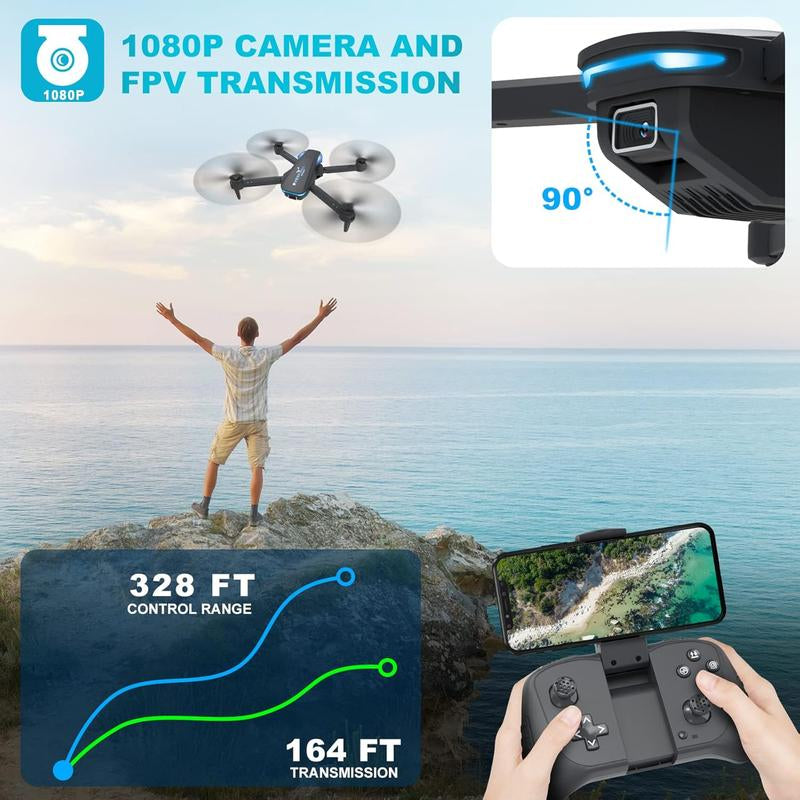 FPV Drone with 1080P Adjustable Camera – Wifi Real-Time Transmission, Remote & App Control, Trajectory Flight, 2 Batteries – Perfect for Kids, Adults & Beginners