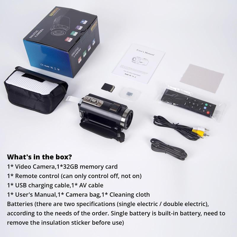 Dvc Camera, Full HD 1080P Video Recorder, 3-Inch Tft LCD Screen, 270° Rotating IPS Display, Includes Remote & 32GB Memory Card