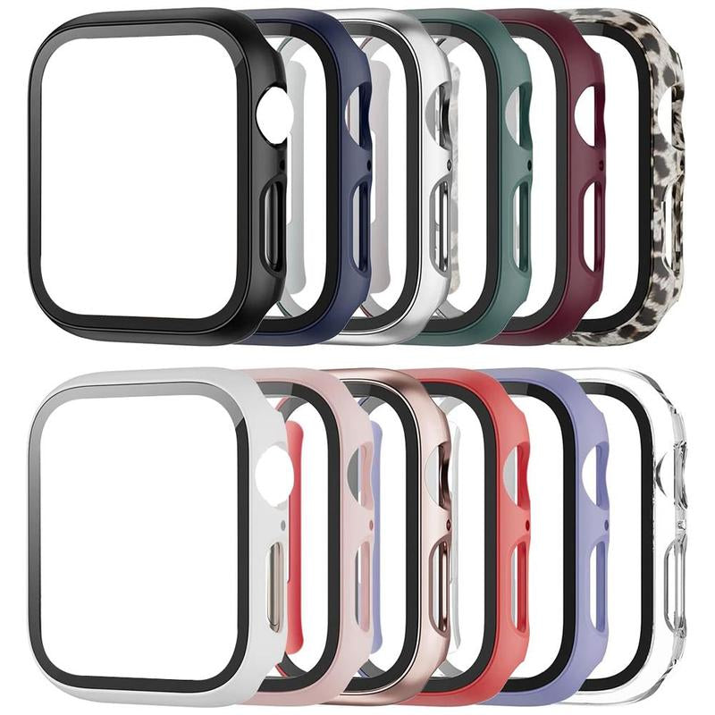 Men Women Pc+Tempered Glass Integrated Case, 12Pcs/Set Anti-Drop Casual Protective Cover, Smartwatch Case for Apple Watch 38/40/41/42/44/45/46/49Mm, Intelligent Watch Case Accessories for Iwatch Series Ultra/Se/10/9/8/7/6/5/4/3/2/1 (Without Watch)