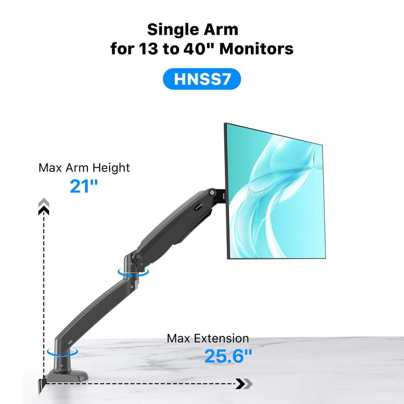 13"–30" Single/Dual/Triple Monitor Arm, Holds up to 19.8 Lbs per Arm, Adjustable Gas Spring Mount by HUANUO, with C-Clamp & Grommet Installation for Gaming and Home Office