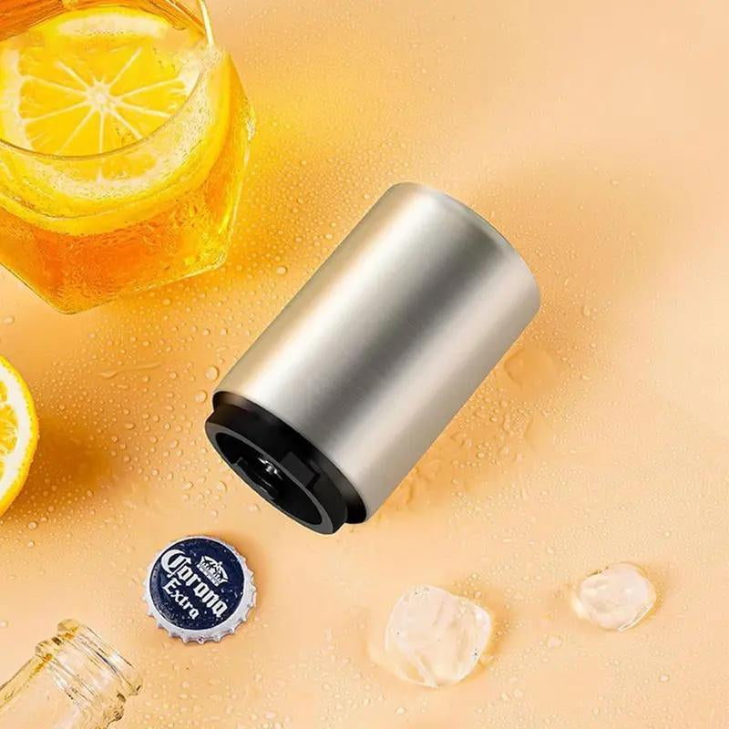 Premium Beer Bottle Opener (Silver), 1 PC Stainless Steel Automatic Push down No Damage Quick to Open Small Portable Bottle Cap Openers for Home Bars Picnic Camping Hiking