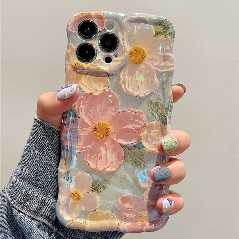 Retro Oil Painting Phone Case for Iphone 13 14 15 16 Promax 12 11 Luxury Flower Print Shockproof Silicone Cover Artistic Decor