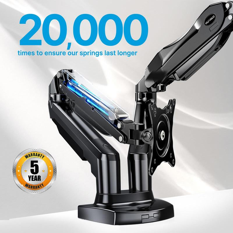 13"–30" Single/Dual/Triple Monitor Arm, Holds up to 19.8 Lbs per Arm, Adjustable Gas Spring Mount by HUANUO, with C-Clamp & Grommet Installation for Gaming and Home Office