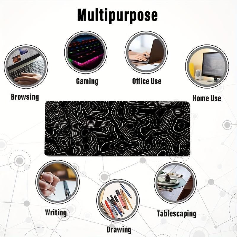 Line Pattern Cozy Gaming Mouse Pad, Large Size Mouse & Keyboard Mat with Stitched Edge, Non-Slip Desk Mat for Home Office