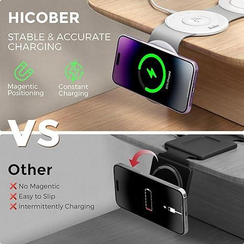 3-In-1 Hicober Wireless Charging Station, Magnetic Portable Charger Dock 18W for Iphone 15/Pro/Max/Plus, Iphone 14/13/12, Compatible with Apple Watch Series 9/Ultra 1, 2 and Airpods, Ideal for Travel and Holiday Presents