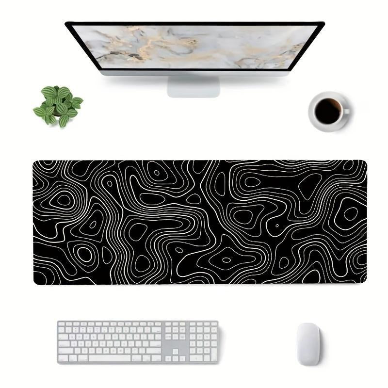 Line Pattern Cozy Gaming Mouse Pad, Large Size Mouse & Keyboard Mat with Stitched Edge, Non-Slip Desk Mat for Home Office