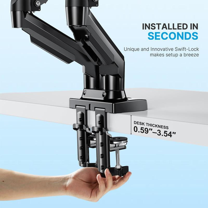 13"–30" Single/Dual/Triple Monitor Arm, Holds up to 19.8 Lbs per Arm, Adjustable Gas Spring Mount by HUANUO, with C-Clamp & Grommet Installation for Gaming and Home Office