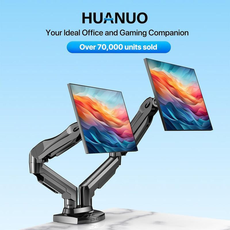 13"–30" Single/Dual/Triple Monitor Arm, Holds up to 19.8 Lbs per Arm, Adjustable Gas Spring Mount by HUANUO, with C-Clamp & Grommet Installation for Gaming and Home Office