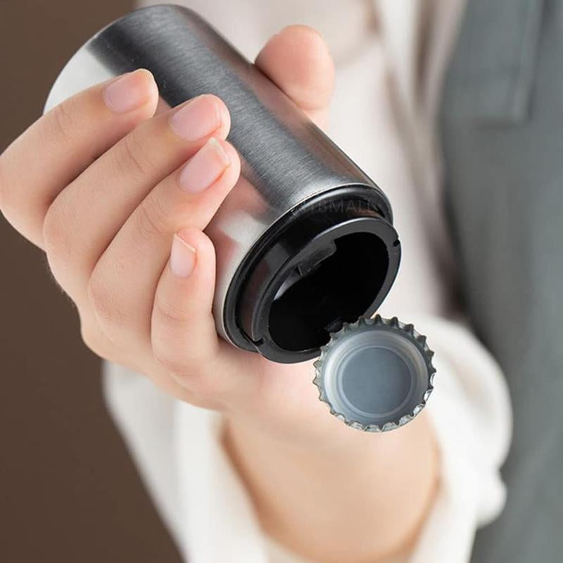 Premium Beer Bottle Opener (Silver), 1 PC Stainless Steel Automatic Push down No Damage Quick to Open Small Portable Bottle Cap Openers for Home Bars Picnic Camping Hiking