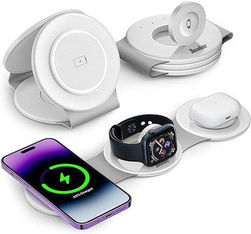 3-In-1 Hicober Wireless Charging Station, Magnetic Portable Charger Dock 18W for Iphone 15/Pro/Max/Plus, Iphone 14/13/12, Compatible with Apple Watch Series 9/Ultra 1, 2 and Airpods, Ideal for Travel and Holiday Presents